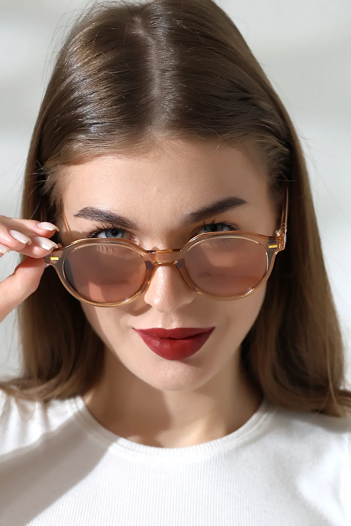 Kadın Aksesuarlı Oval Bal Rengi Güneş Gözlüğü 23007 c4 Kadın Aksesuarlı Oval Bal Rengi Güneş Gözlüğü 23007 c4