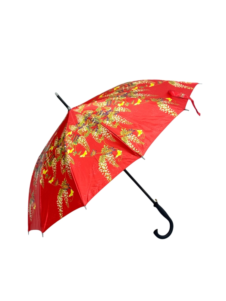 Çiçek 5 Desenli 12 Telli Kırmızı Bastonlu Kadın Şemsiyesi