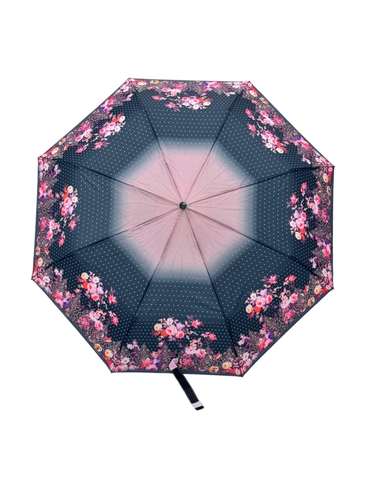 Çiçek Desenli 8 Telli Pembe - Siyah Çocuk Şemsiyesi