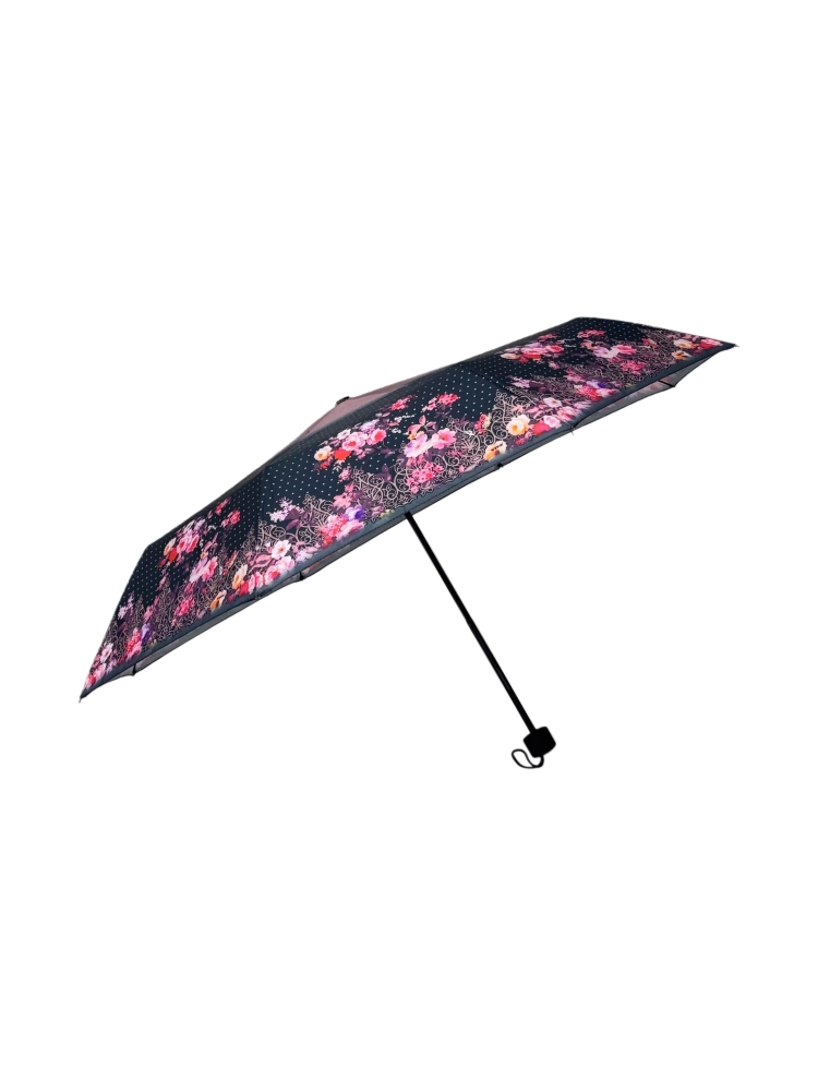 Çiçek Desenli 8 Telli Pembe - Siyah Çocuk Şemsiyesi