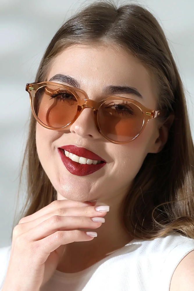Kadın Aksesuarlı Oval Bal Rengi Güneş Gözlüğü 23007 c4