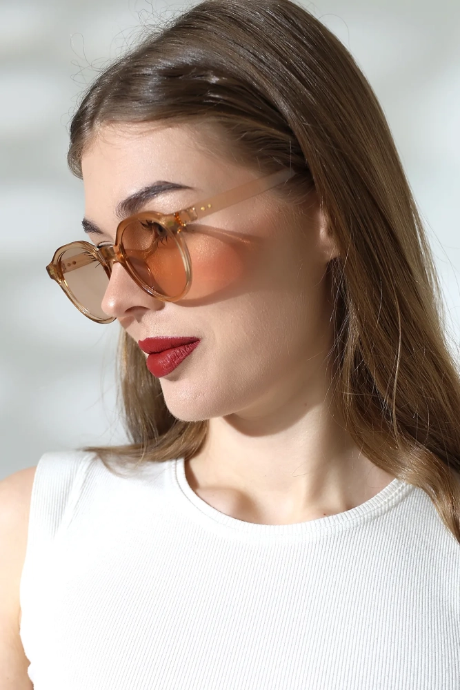 Kadın Aksesuarlı Oval Bal Rengi Güneş Gözlüğü 23007 c4
