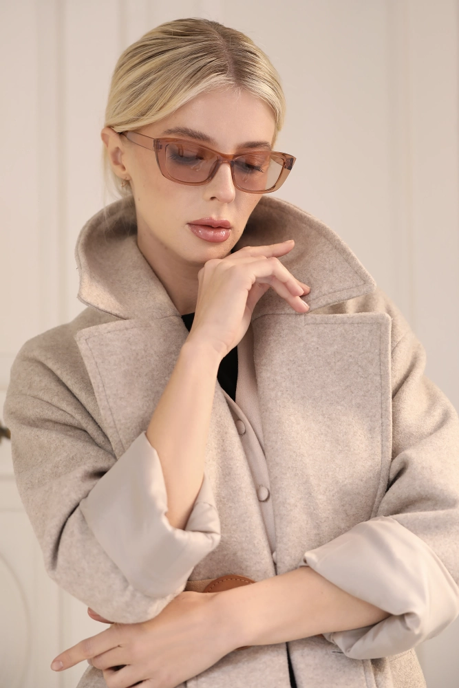 Kadın Bal Rengi Retro Kedi Gözü Güneş Gözlüğü 23009