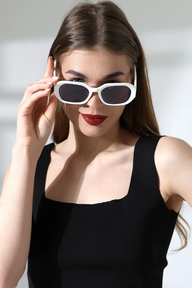 Kadın Dikdörtgen Beyaz Güneş Gözlüğü 23027 c20 m