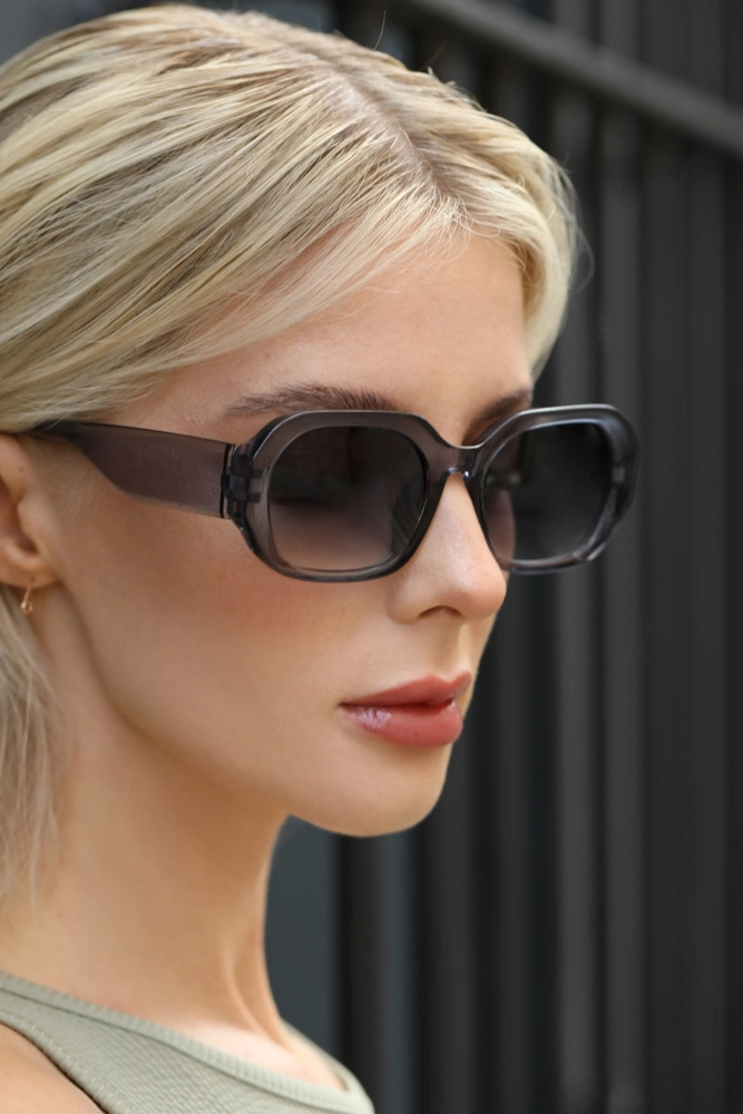 Kadın Gri Oversized Retro Güneş Gözlüğü 23027