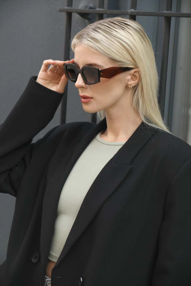 Kadın Kahve Rengi Oversized Güneş Gözlüğü 23046-1