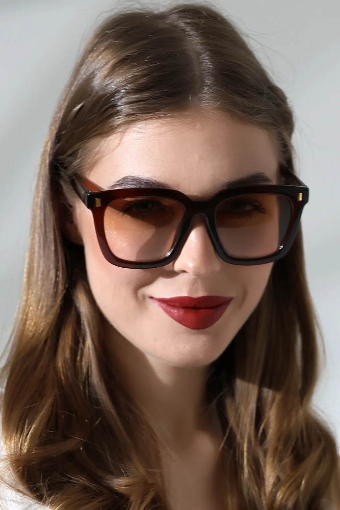 Kadın Kahverengi Kare Açık Renk Cam Güneş Gözlüğü 23013 C3 A