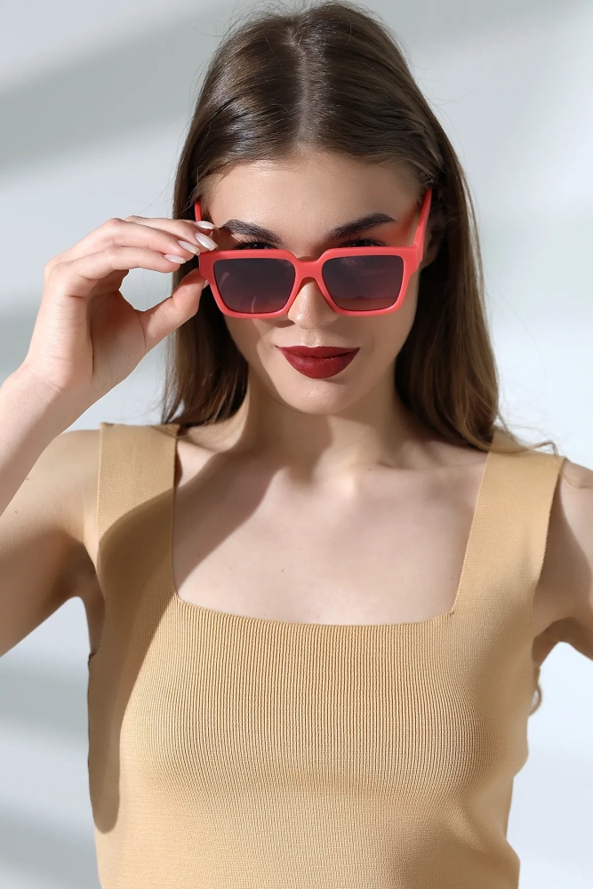 Kadın Kare Pembe Renkli Cam Mat Güneş Gözlüğü Garson Boy 23047-1 c35 m