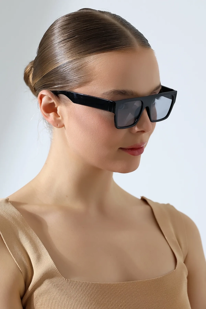 Kadın Kare Siyah Açık Renk Cam Güneş Gözlüğü Garson Boy 23048 c2 A