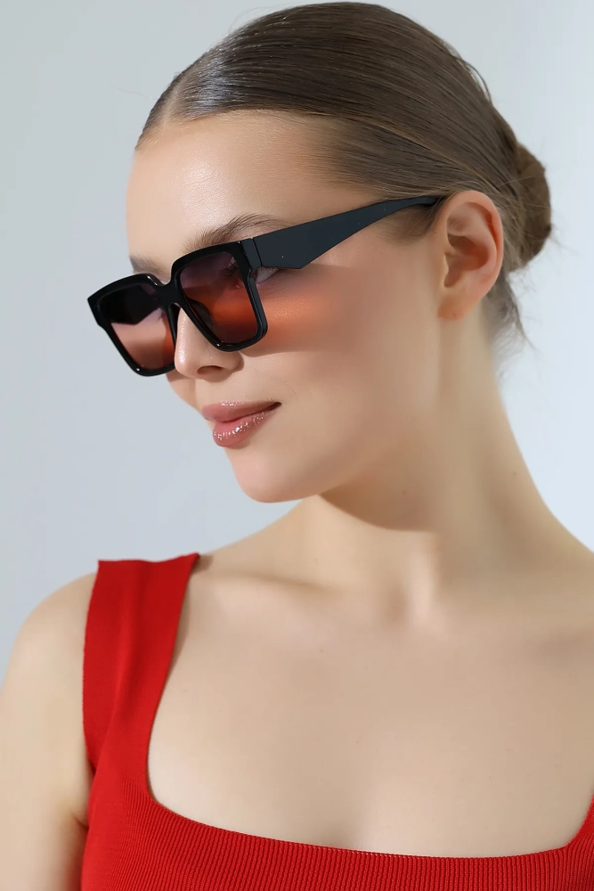 Kadın Kare Siyah Degrade Cam Güneş Gözlüğü Garson Boy 23047-1 c2