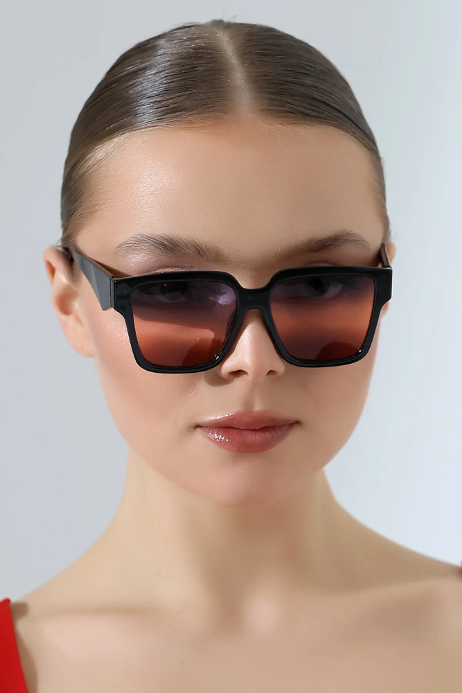 Kadın Kare Siyah Degrade Cam Güneş Gözlüğü Garson Boy 23047-1 c2