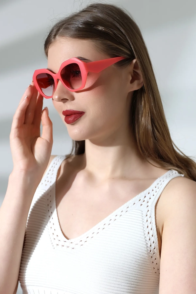 Kadın Oval Pembe Renkli Cam Mat Güneş Gözlüğü Garson Boy 23047-2 c35 m