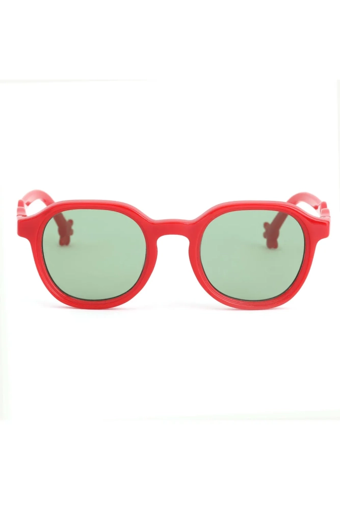 Kırmızı Yuvarlak Kemik Çerçeveli Siyah Camlı Çocuk Güneş Gözlüğü 23018