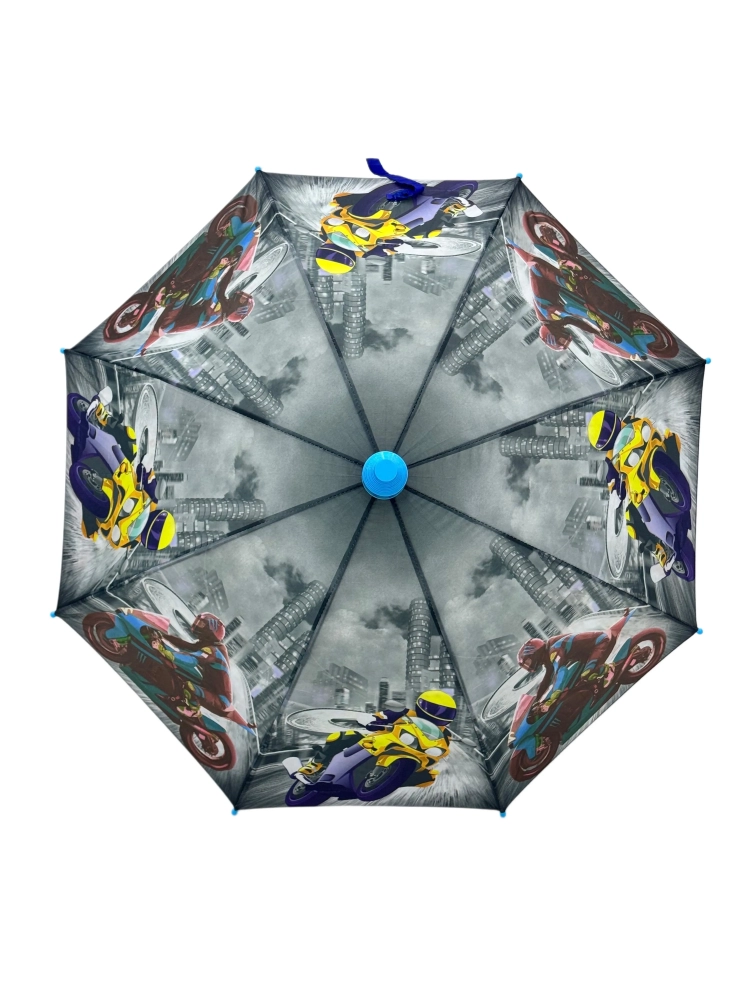 Motorsiklet Desenli 8 Telli Çok Renkli Çocuk Şemsiyesi